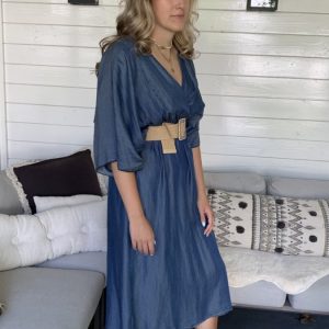 Middel Lange Jurk Jeansblauw